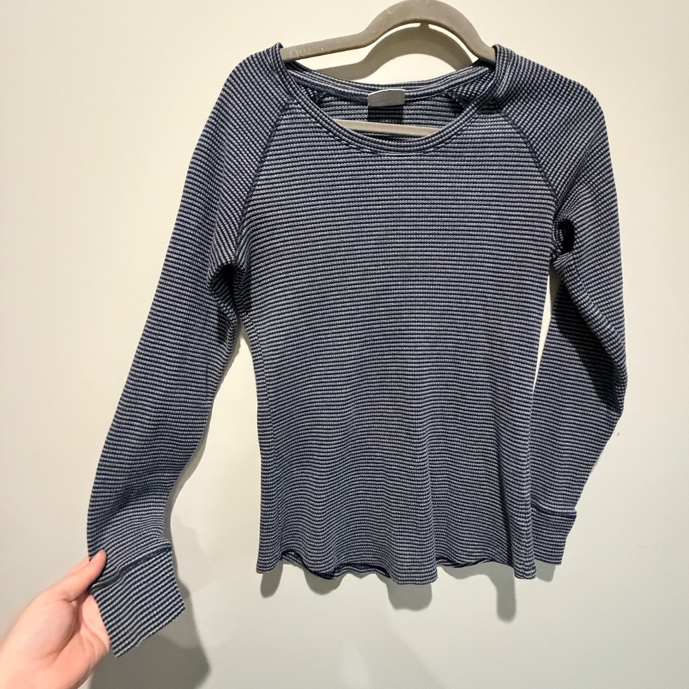 Columbia Striped Waffle Knit Long Sleeve Top Women Medium Blue Stretch Gorpcore
